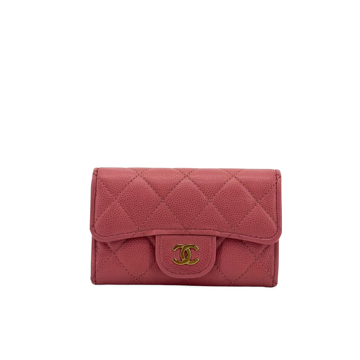 Chanel Classic Flap Card Case Quilted Caviar Pink Leather Accessory