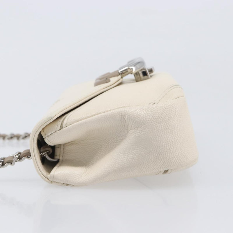 Chanel Macro Flap Chevron Caviar White Calfskin Bag