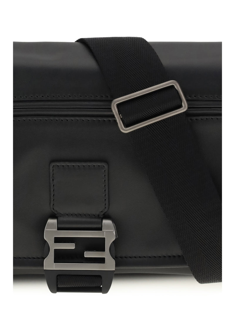 Fendi Flux Messenger Shoulder Bag — Black Calf Leather Bos Taurus