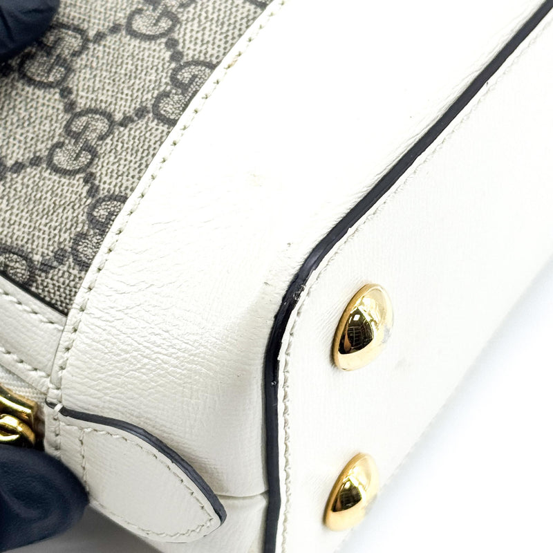 Gucci Horsebit 1955 Top Handle Gg Coated Canvas With Leather White Bag