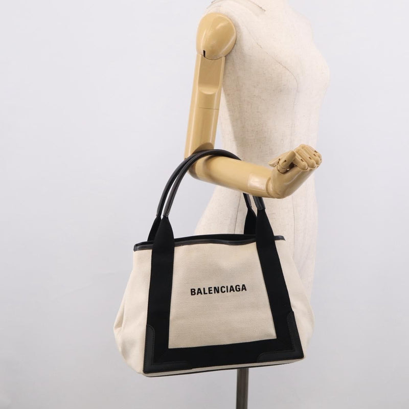 Balenciaga Navy Cabas Canvas With Leather White Bag