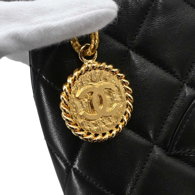 Chanel Medallion Quilted Lambskin Black Leather Bag