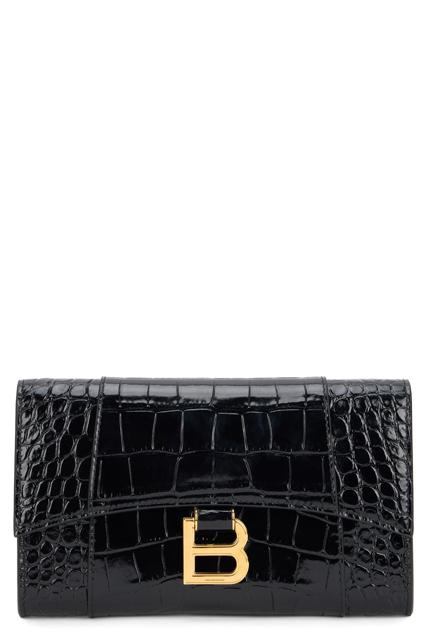 Balenciaga Crocodile-Effect Leather Clutch — Black
