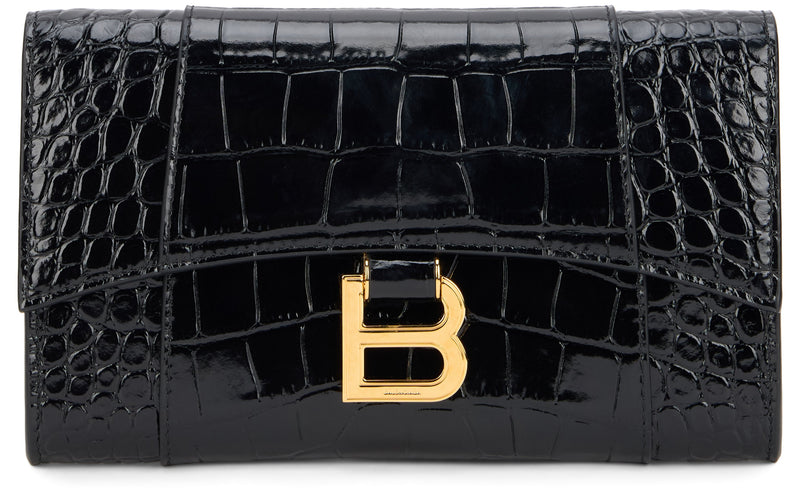 Balenciaga Crocodile-Effect Leather Clutch — Black