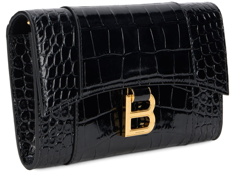 Balenciaga Crocodile-Effect Leather Clutch — Black