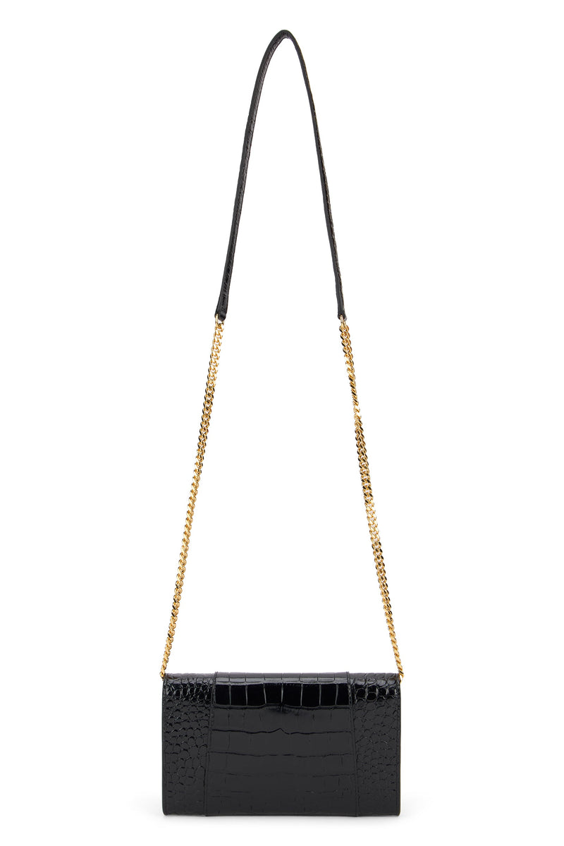 Balenciaga Crocodile-Effect Leather Clutch — Black