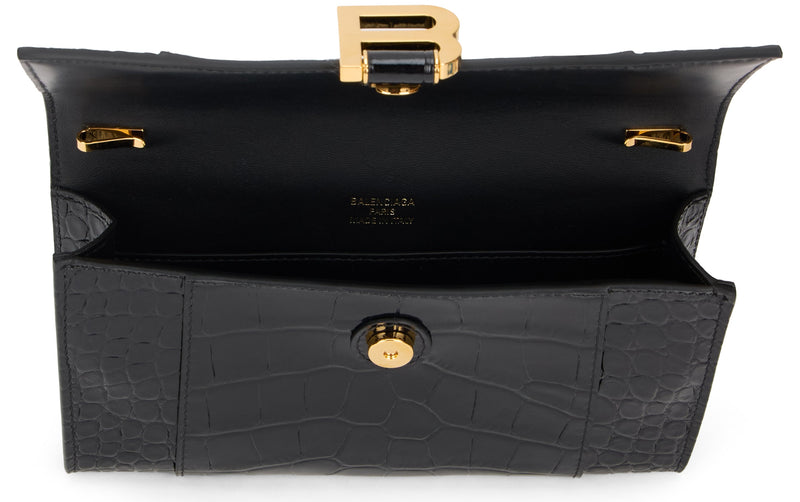 Balenciaga Crocodile-Effect Leather Clutch — Black