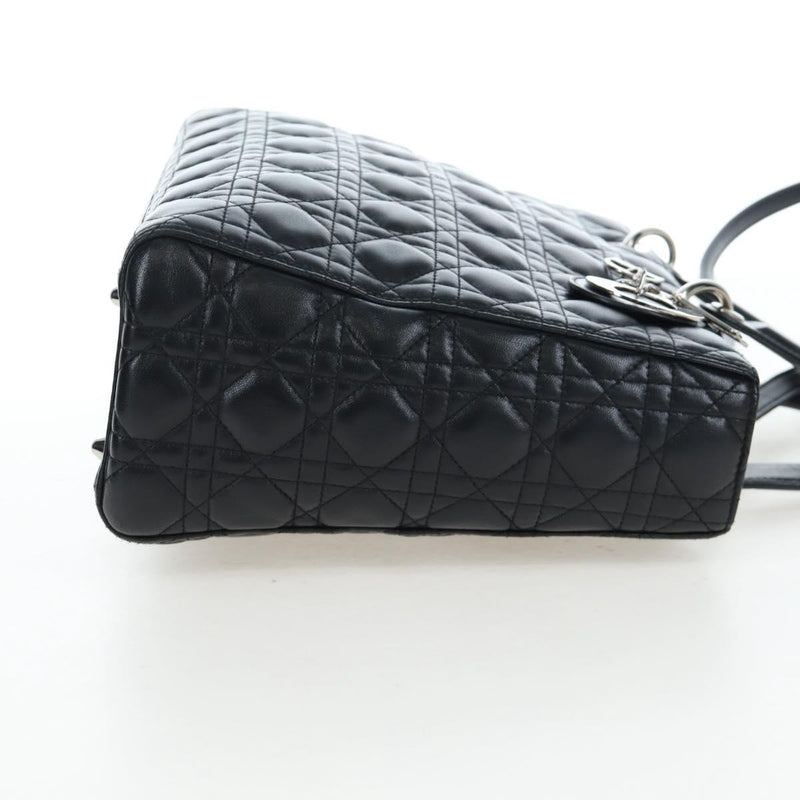 Christian Dior Lady Lambskin Black Leather Bag
