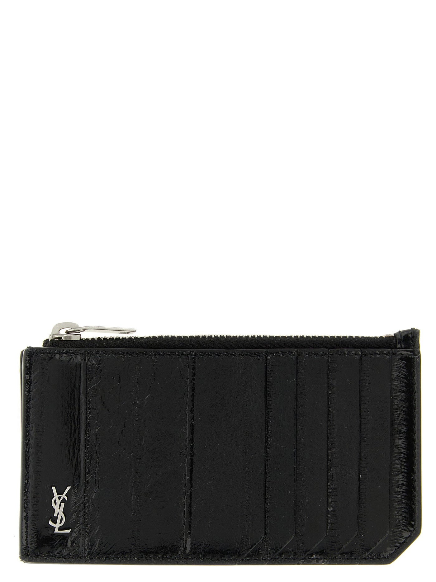 Saint Laurent Tiny Cassandre Card Case — Black Eel Leather Cases