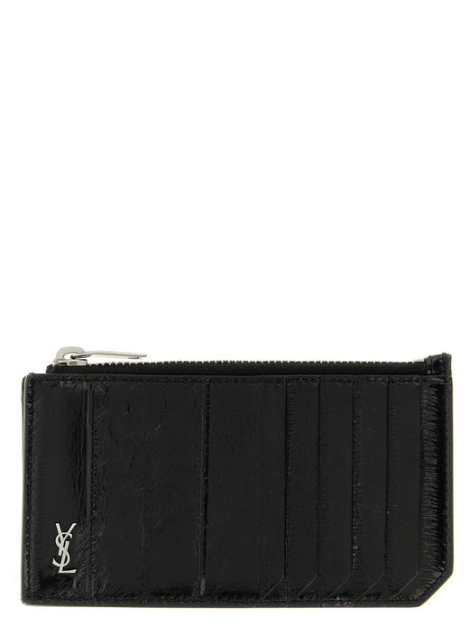 Saint Laurent Tiny Cassandre Card Case — Black Eel Leather Cases