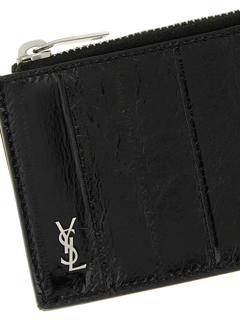 Saint Laurent Tiny Cassandre Card Case — Black Eel Leather Cases