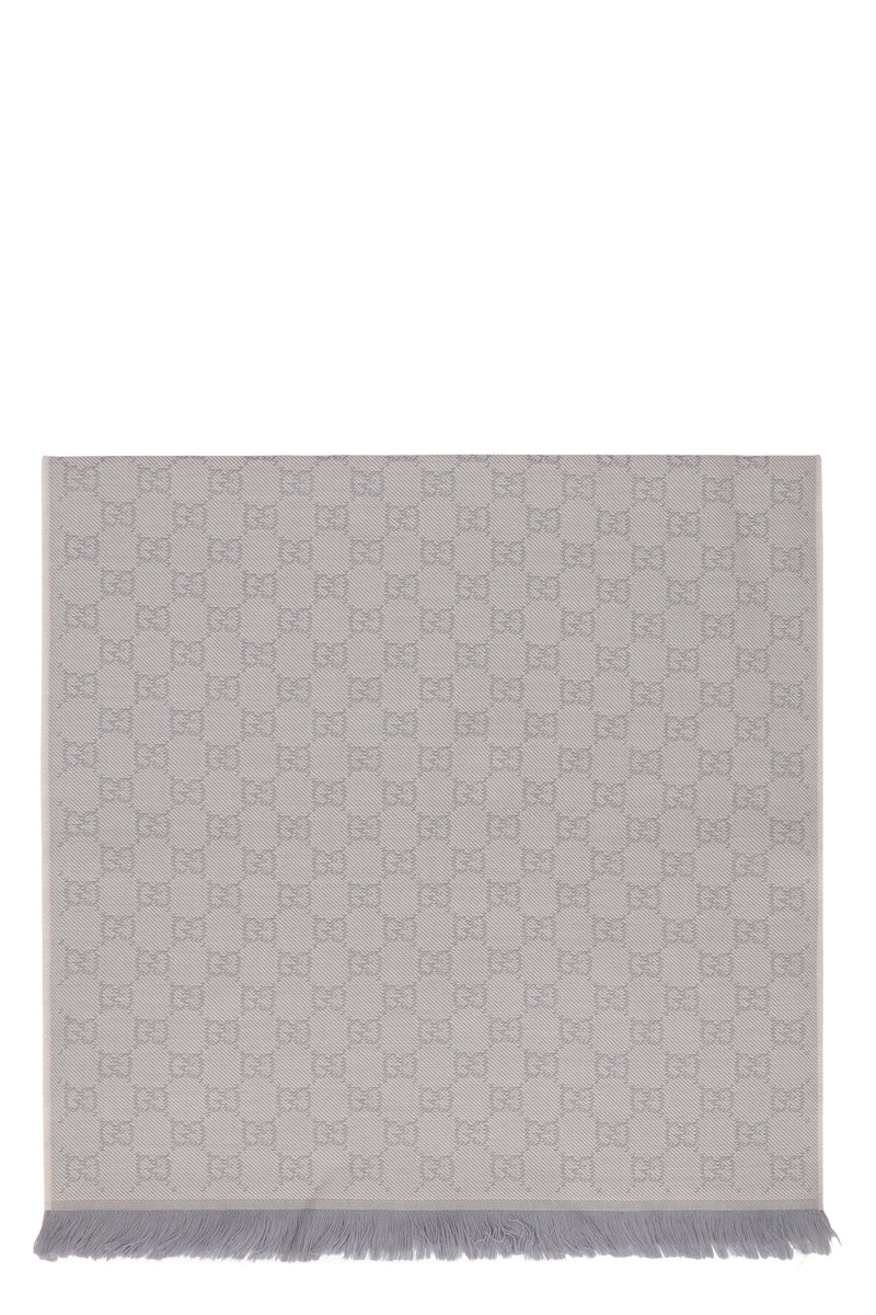 Gucci Gg Jacquard Wool Scarf — Gray Scarfs