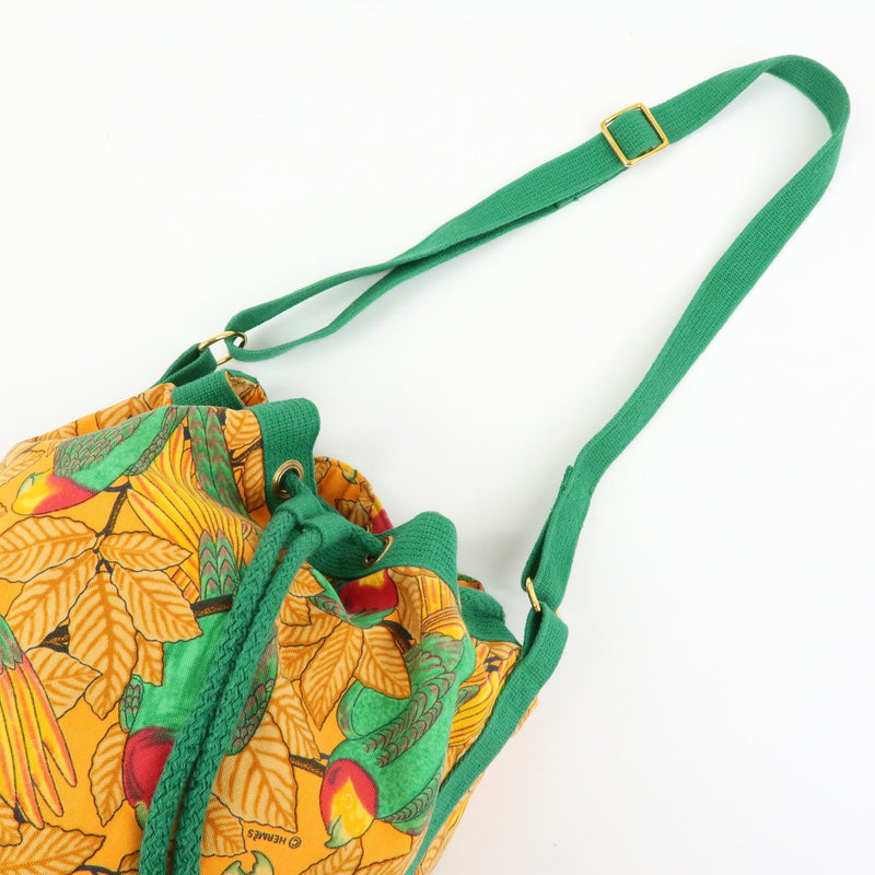 Hermes Vintage Drawstring Bucket Printed Canvas Orange Bag