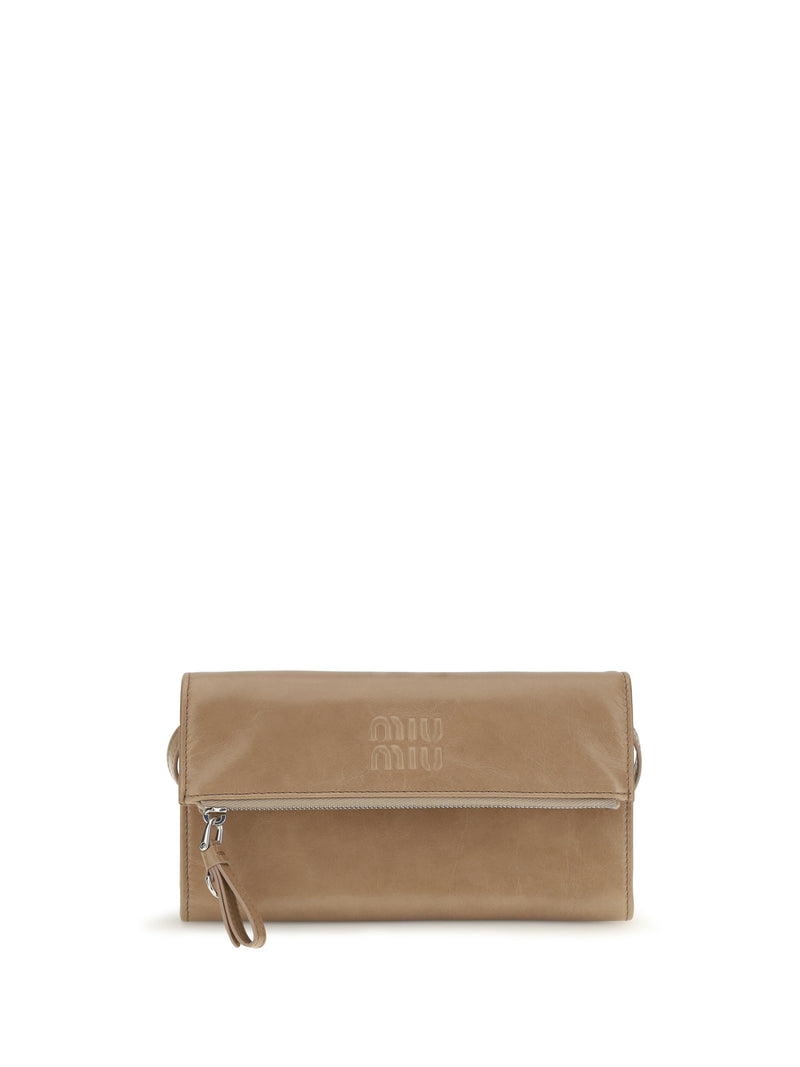 Miu Miu Leather Pouch Wallet — Beige Calf & Purses
