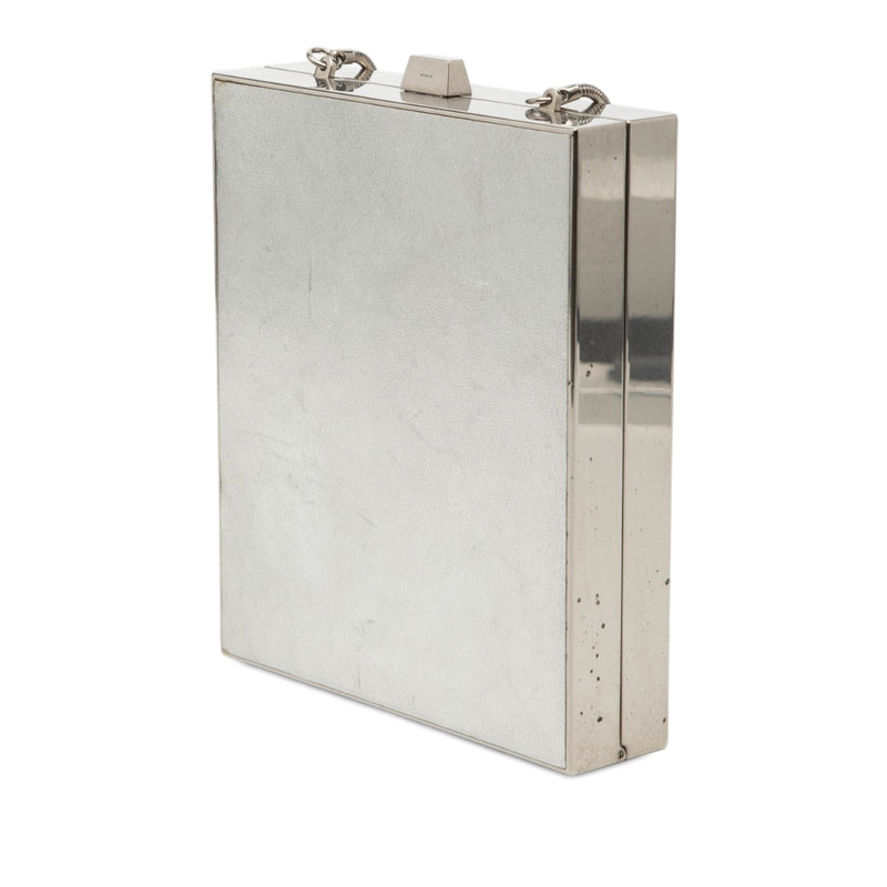 Metal and Leather Tuxedo Box Star Clutch on Chain - Image 2
