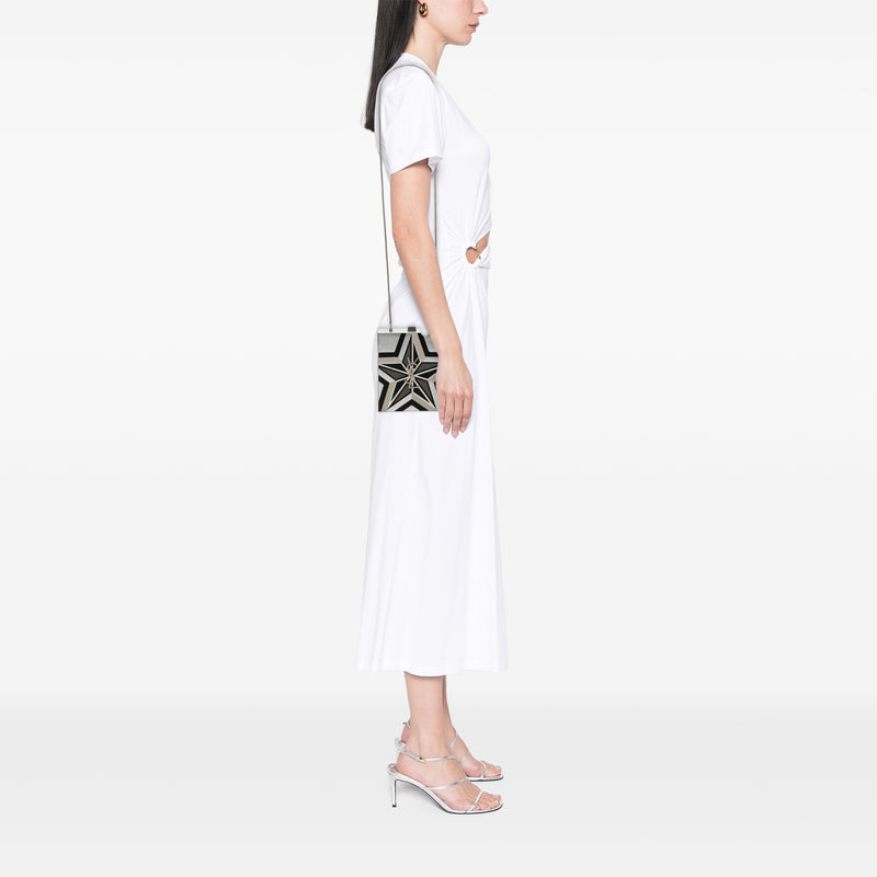 Metal and Leather Tuxedo Box Star Clutch on Chain - Image 7