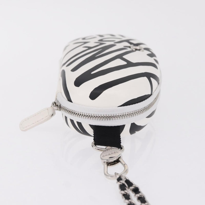Chanel Coco Neige Zip Around Sunglasses Case With Chain Printed Leather White