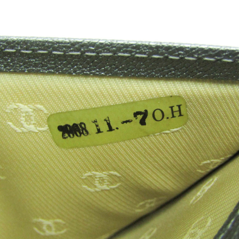 Chanel Cc Button Bi-Fold Card Case Leather Silver Accessory