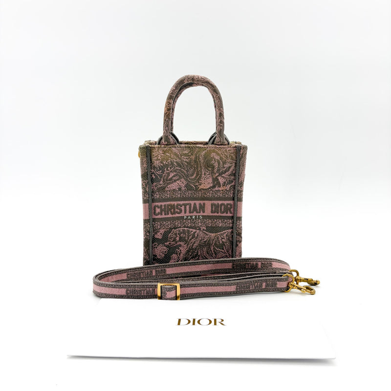 Christian Dior Book Tote Phone Embroidered Canvas Pink