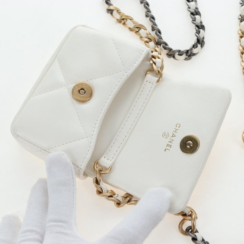 Chanel 19 Card Holder On Chain Quilted Leather White Bag