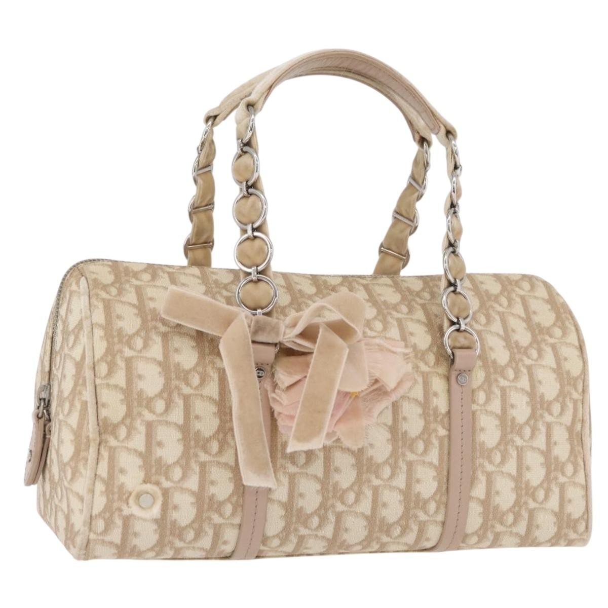 Christian Dior Vintage Trotter Romantique Zip Diorissimo Coated Canvas Beige Bag