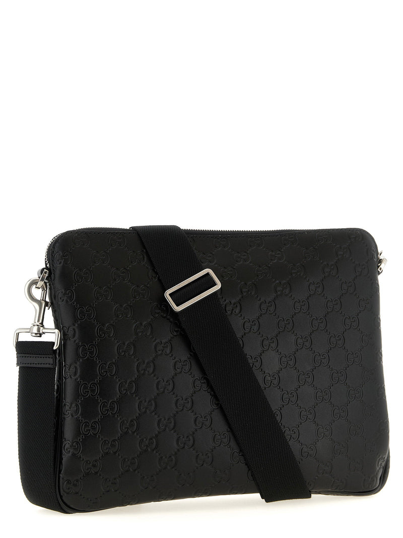 Gucci Gg Emblem Crossbody Bag — Black Calf Leather