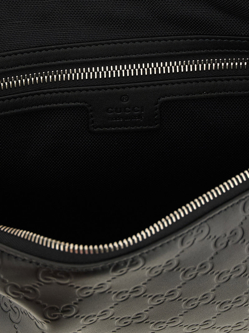 Gucci Gg Emblem Crossbody Bag — Black Calf Leather