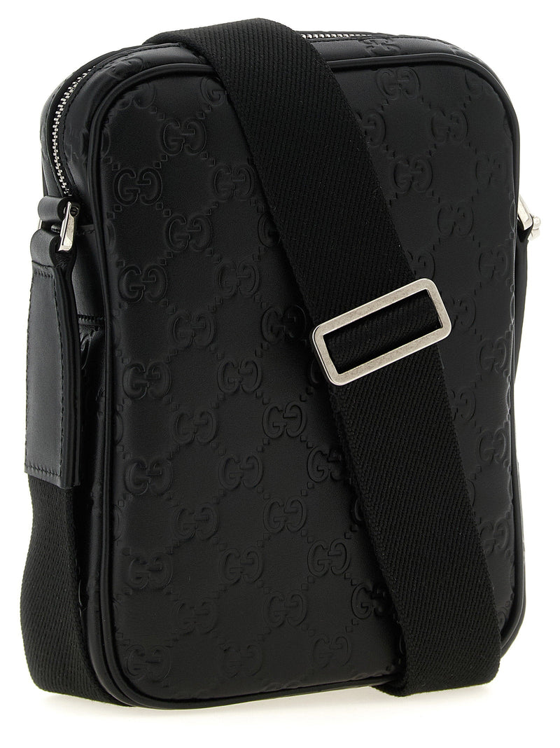 Gucci Embossed Gg Monogram Shoulder Bag — Black