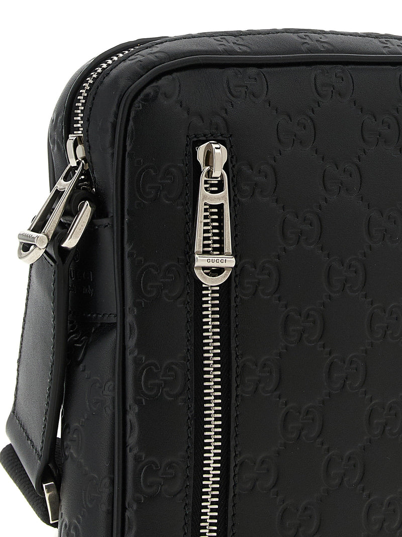Gucci Embossed Gg Monogram Shoulder Bag — Black