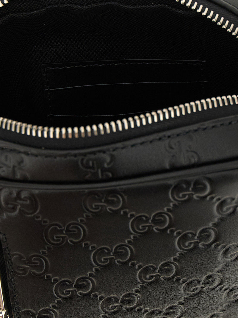 Gucci Embossed Gg Monogram Shoulder Bag — Black