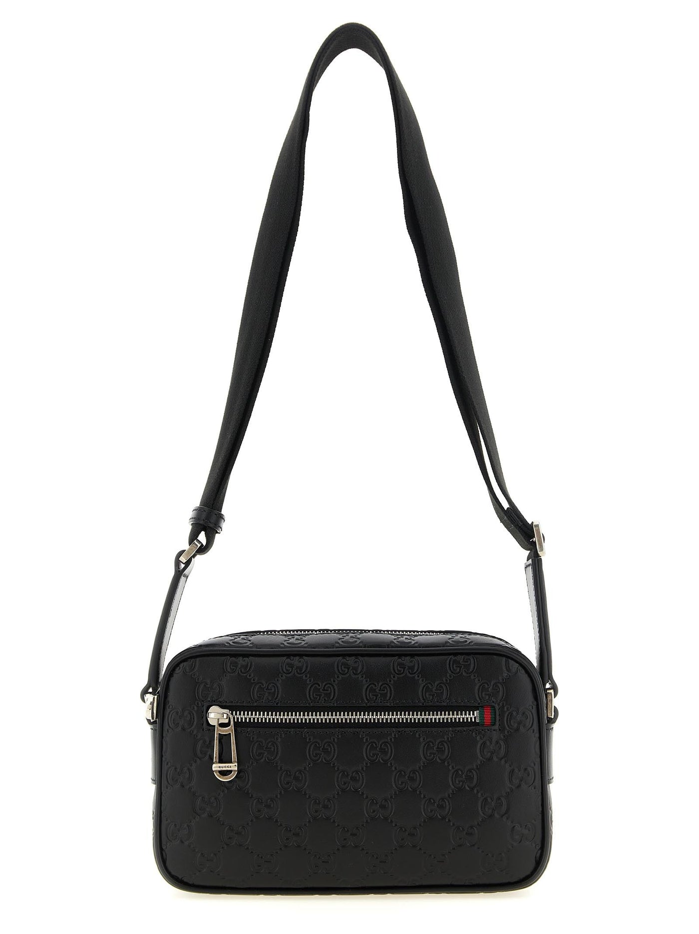 Gucci Embossed Gg Monogram Crossbody Bag — Black