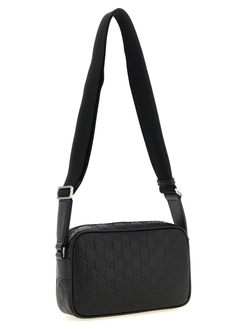 Gucci Embossed Gg Monogram Crossbody Bag — Black