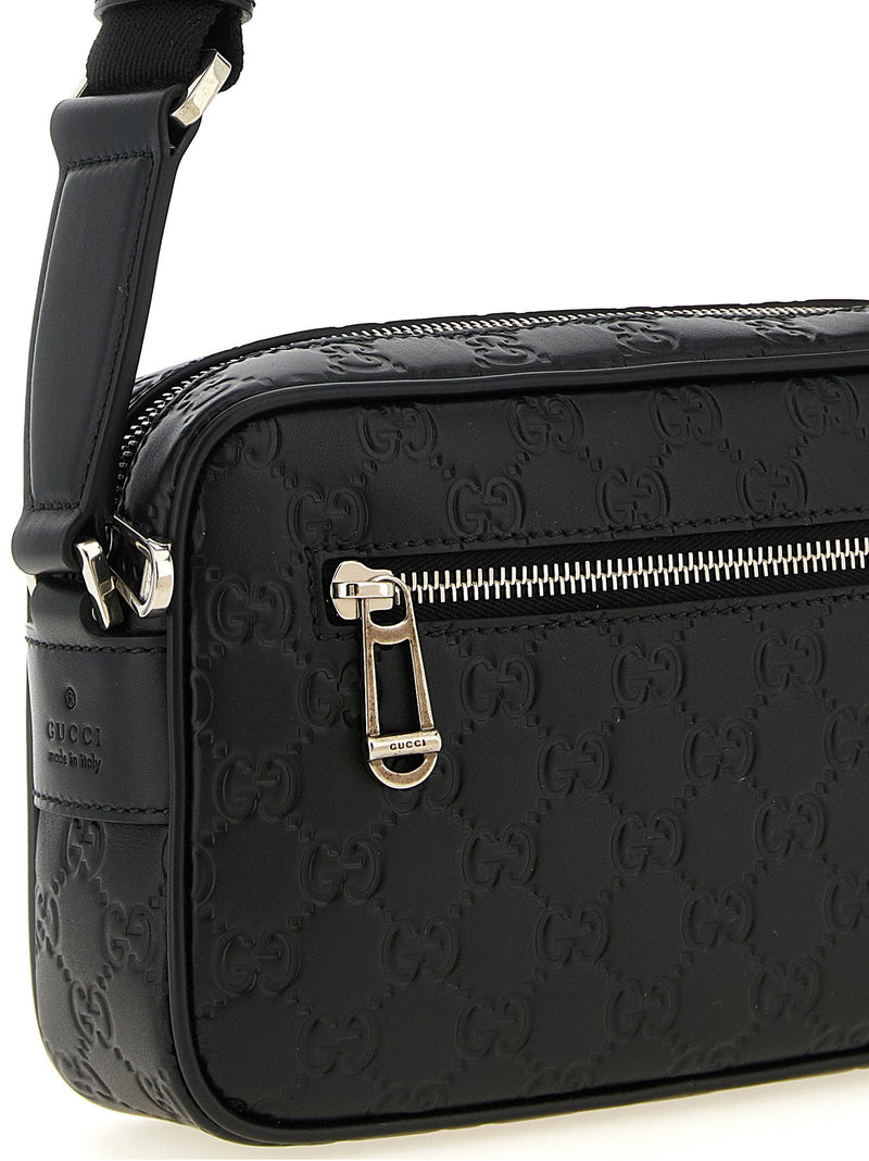 Gucci Embossed Gg Monogram Crossbody Bag — Black