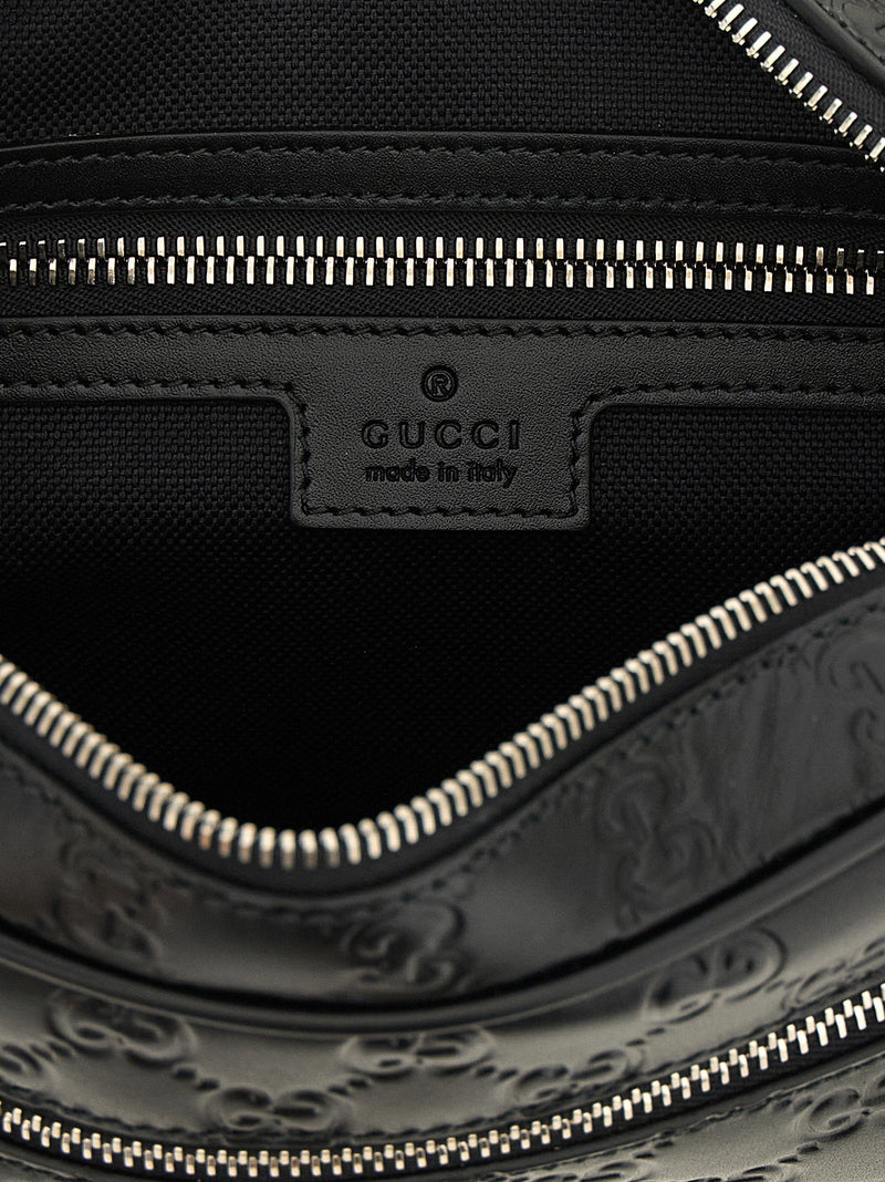 Gucci Embossed Gg Monogram Crossbody Bag — Black