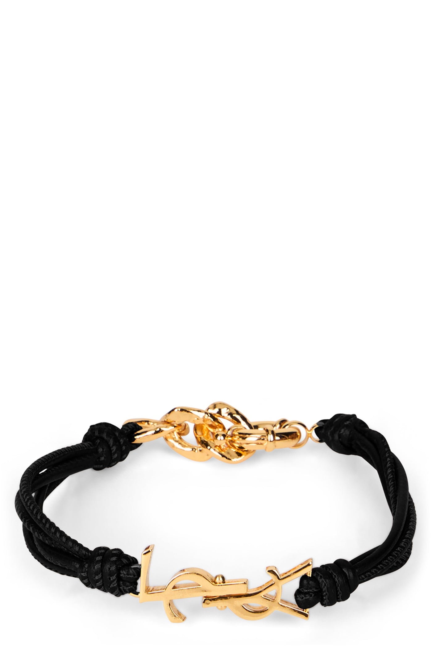 Saint Laurent Leather With Logo Hardware Bracelet — Black Bracelets