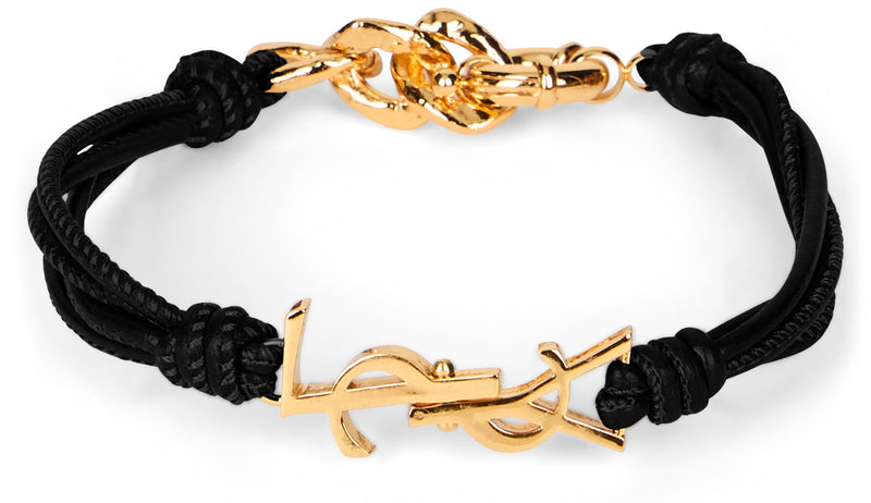 Saint Laurent Leather With Logo Hardware Bracelet — Black Bracelets