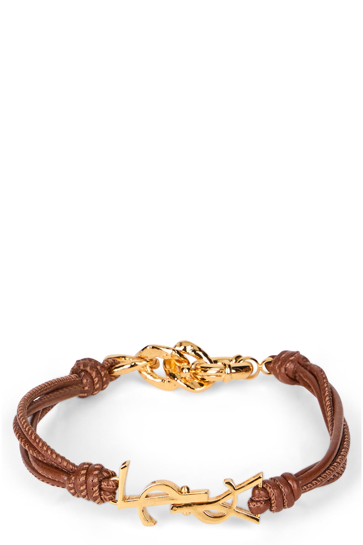 Saint Laurent Braided Leather Bracelet — Brown Bracelets