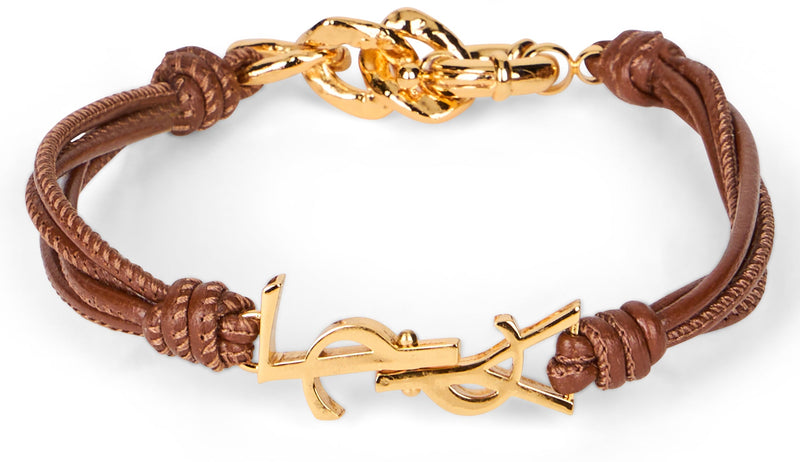 Saint Laurent Braided Leather Bracelet — Brown Bracelets