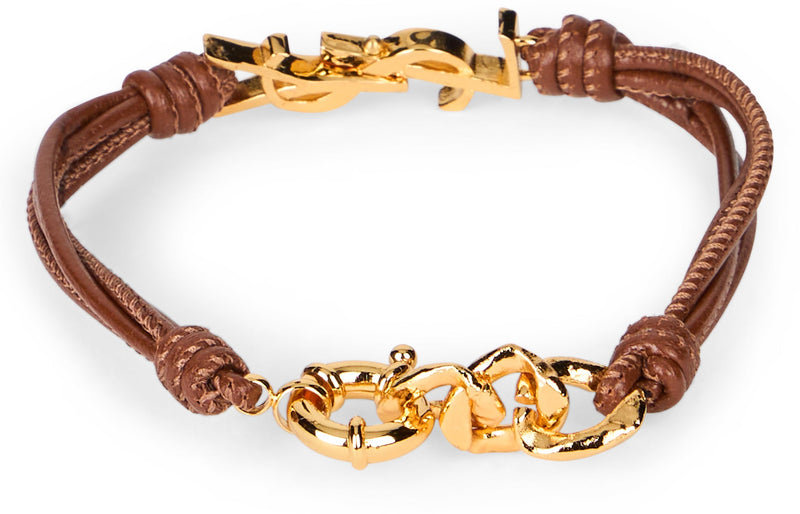 Saint Laurent Braided Leather Bracelet — Brown Bracelets