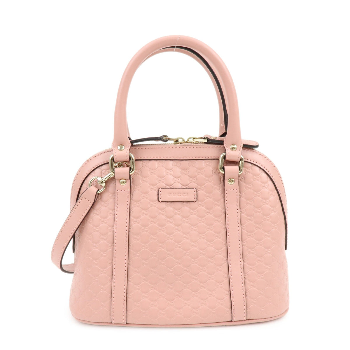 Gucci Gg Charm Convertible Dome Satchel Guccissima Leather Pink