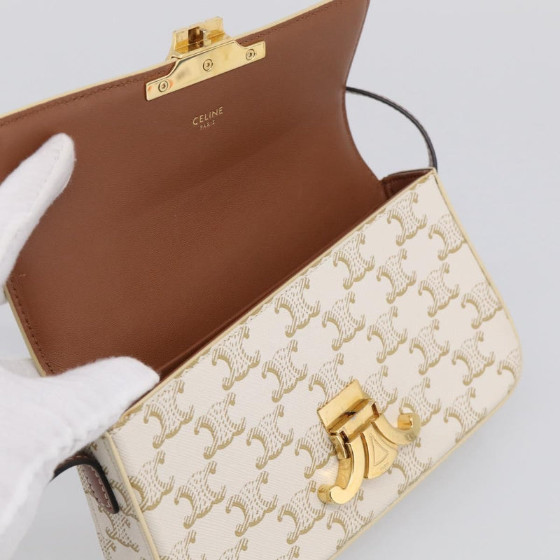 Celine Triomphe East-West Coated Canvas White Leather Bag