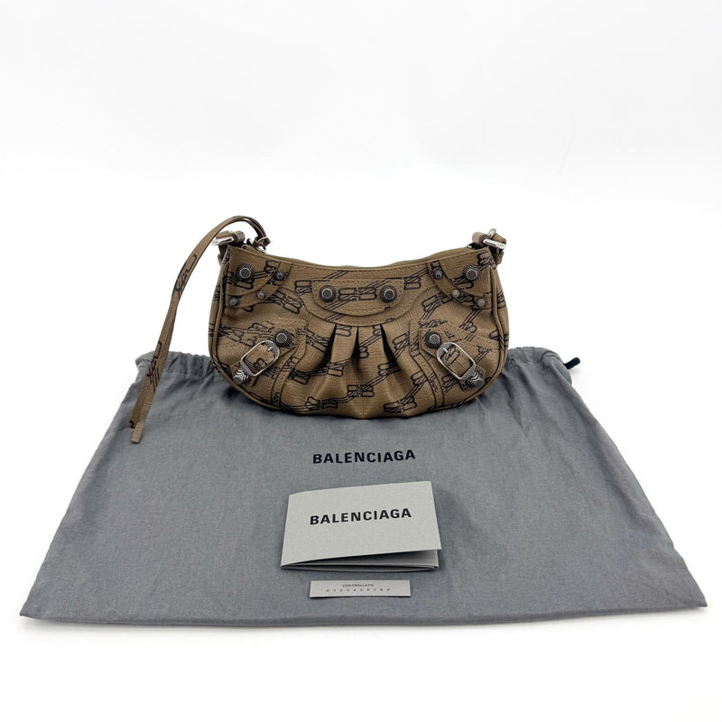 Balenciaga Le Cagole Giant Studs Bb Monogram Coated Canvas Brown Calfskin Bag
