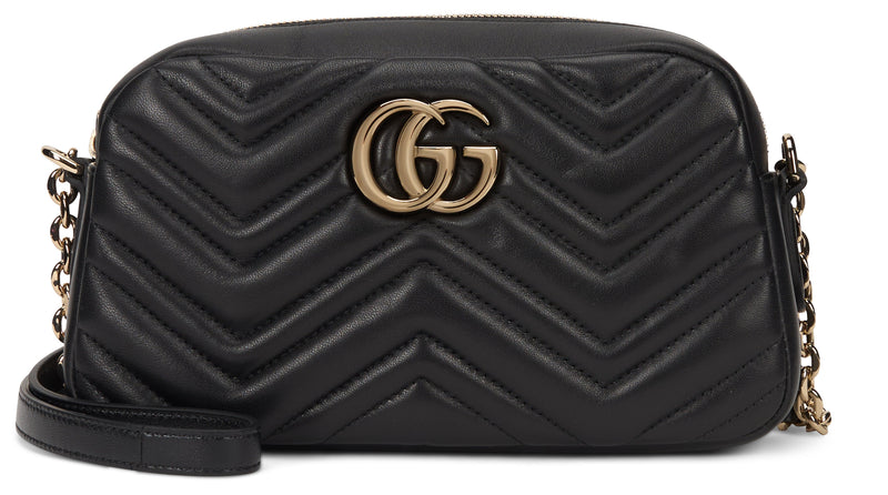 Gucci Gg Marmont Shoulder Bag — Black Lambskin
