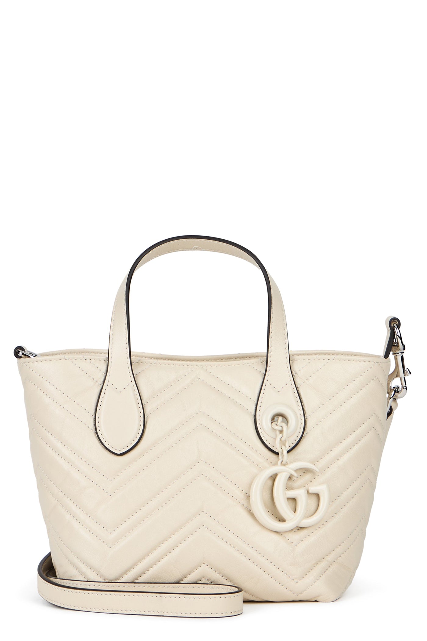 Gucci Gg Marmont Top Handle Bag — Beige Calf Skin
