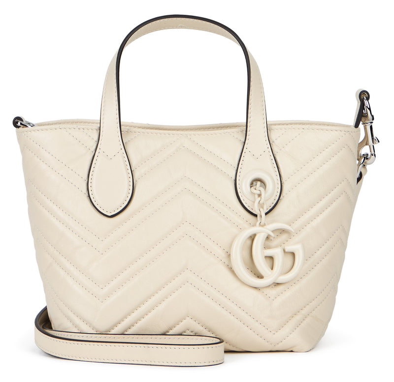 Gucci Gg Marmont Top Handle Bag — Beige Calf Skin