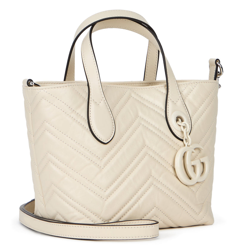 Gucci Gg Marmont Top Handle Bag — Beige Calf Skin
