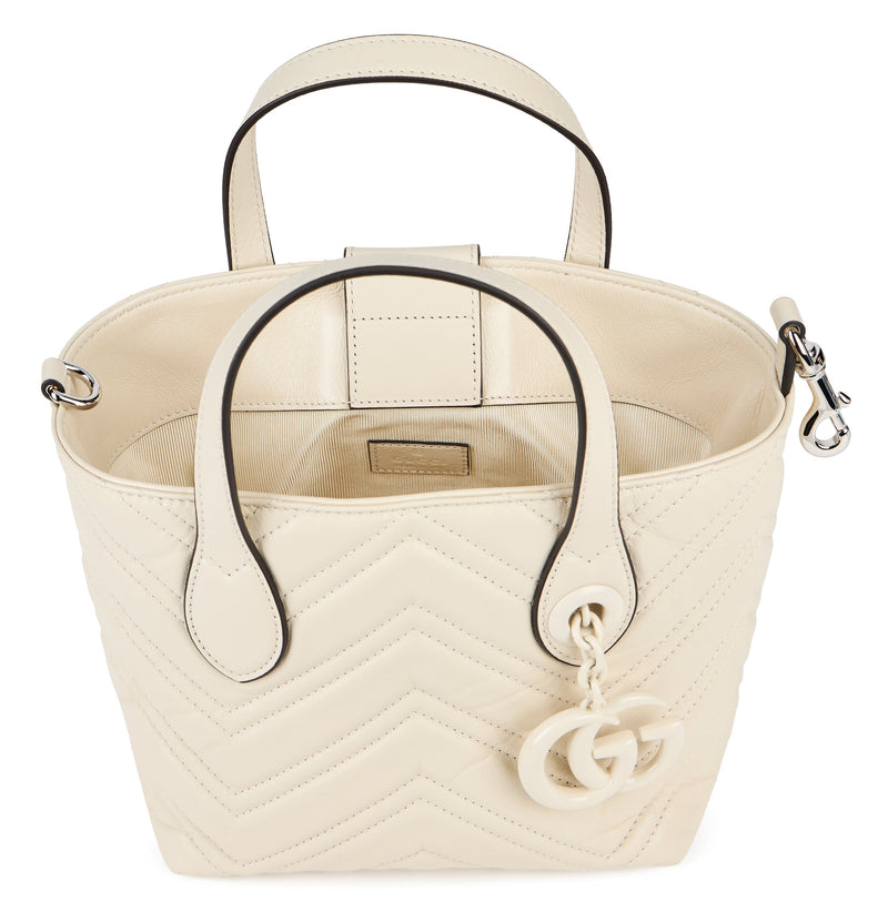 Gucci Gg Marmont Top Handle Bag — Beige Calf Skin