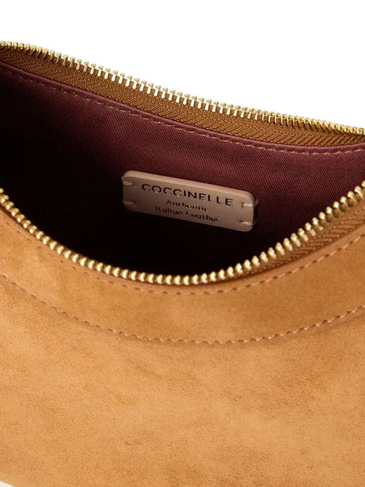 Coccinelle Suede And Leather Hobo Bag — Cognac Bovine
