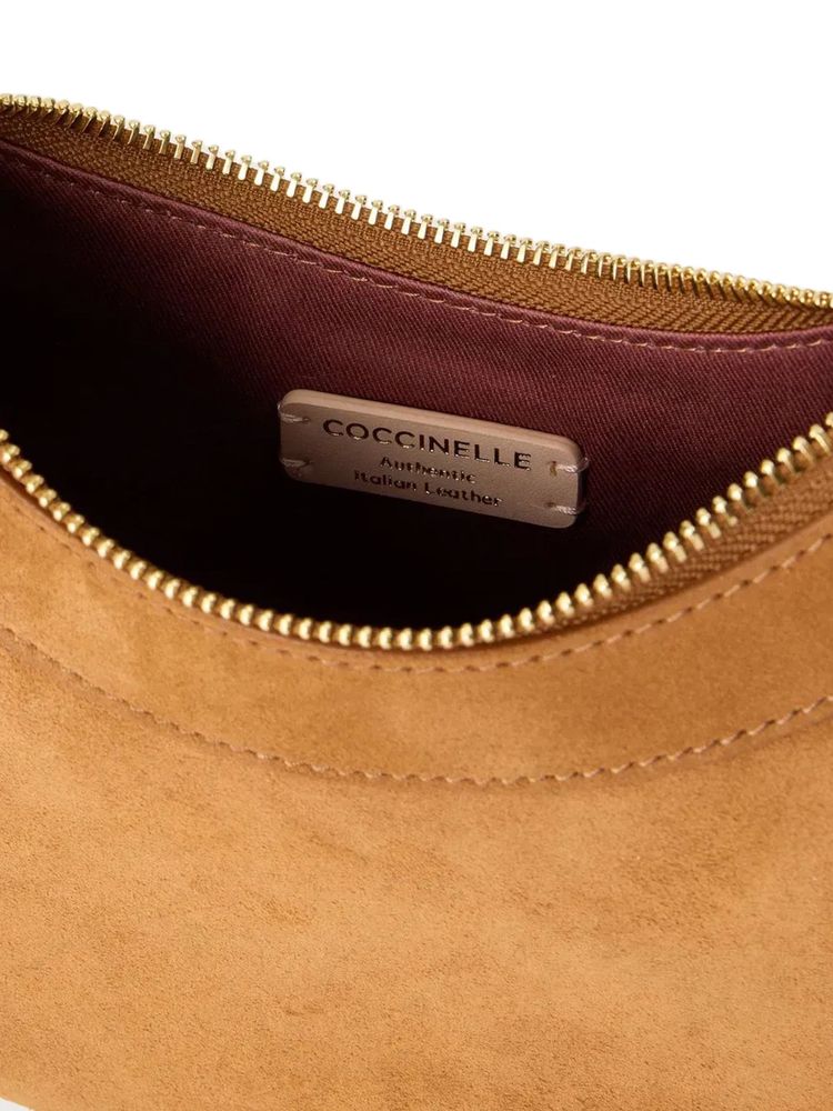 Coccinelle Suede And Leather Hobo Bag — Cognac Bovine