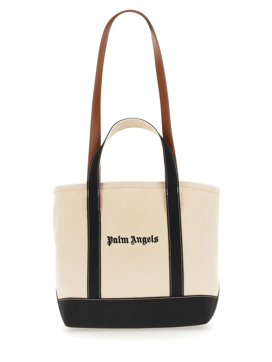 Palm Angels Logo Cotton Shoulder Bag — Beige